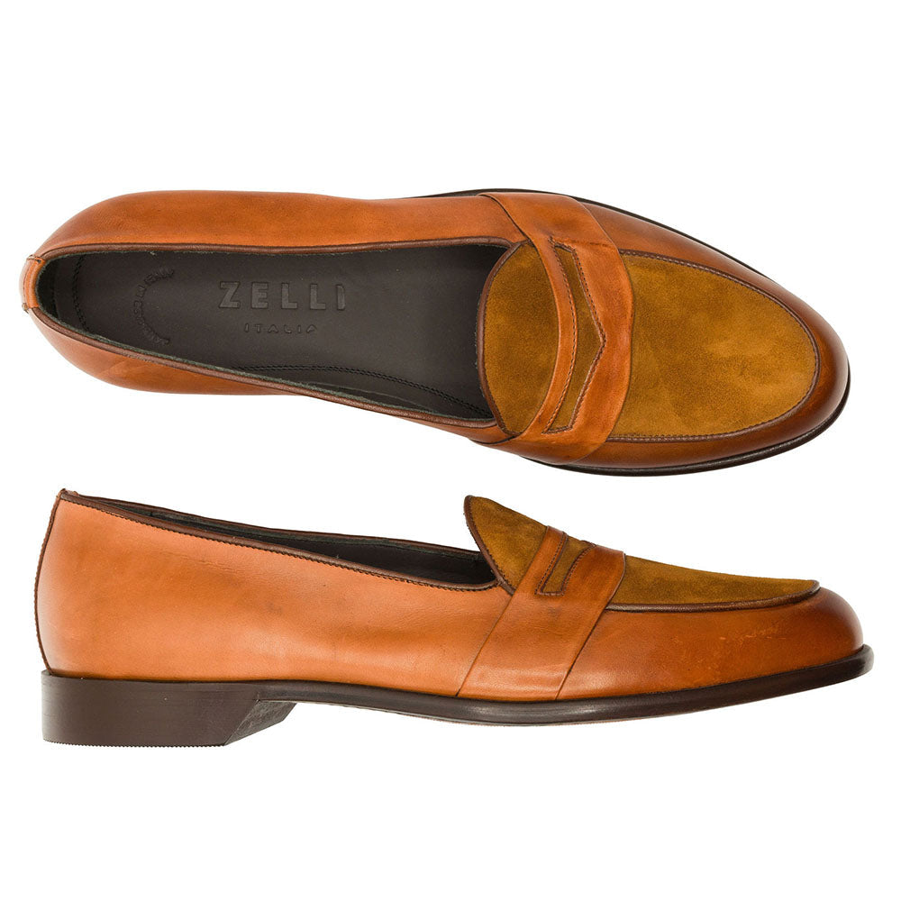 Alberto Italian Calf & Suede Loafer in Cognac by Zelli Italia