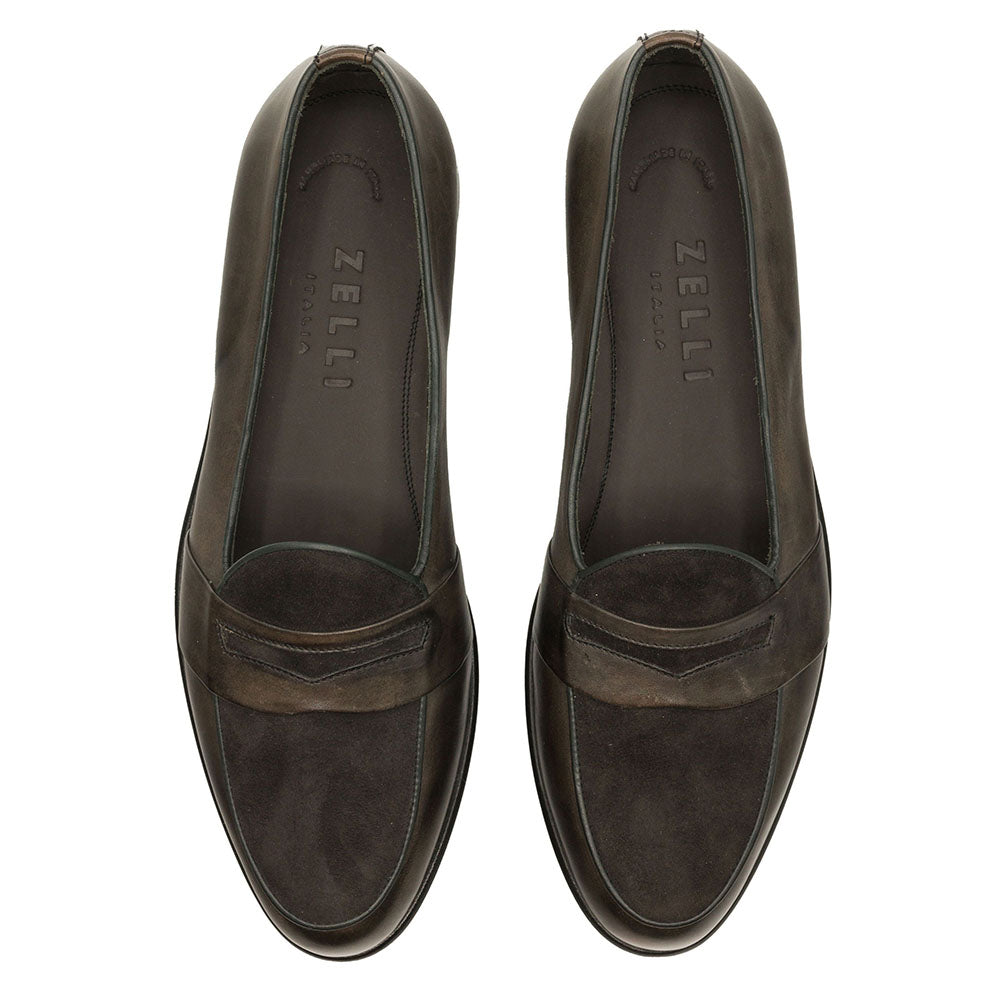 Alberto Italian Calf & Suede Loafer in Charcoal by Zelli Italia
