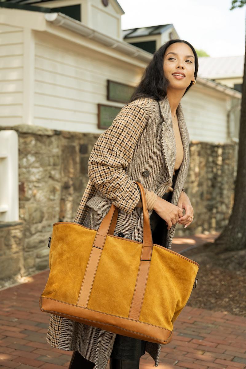Alex Suede and Leather Travel Bag in Valencia Cider & Valhalla Nutmeg by Moore & Giles