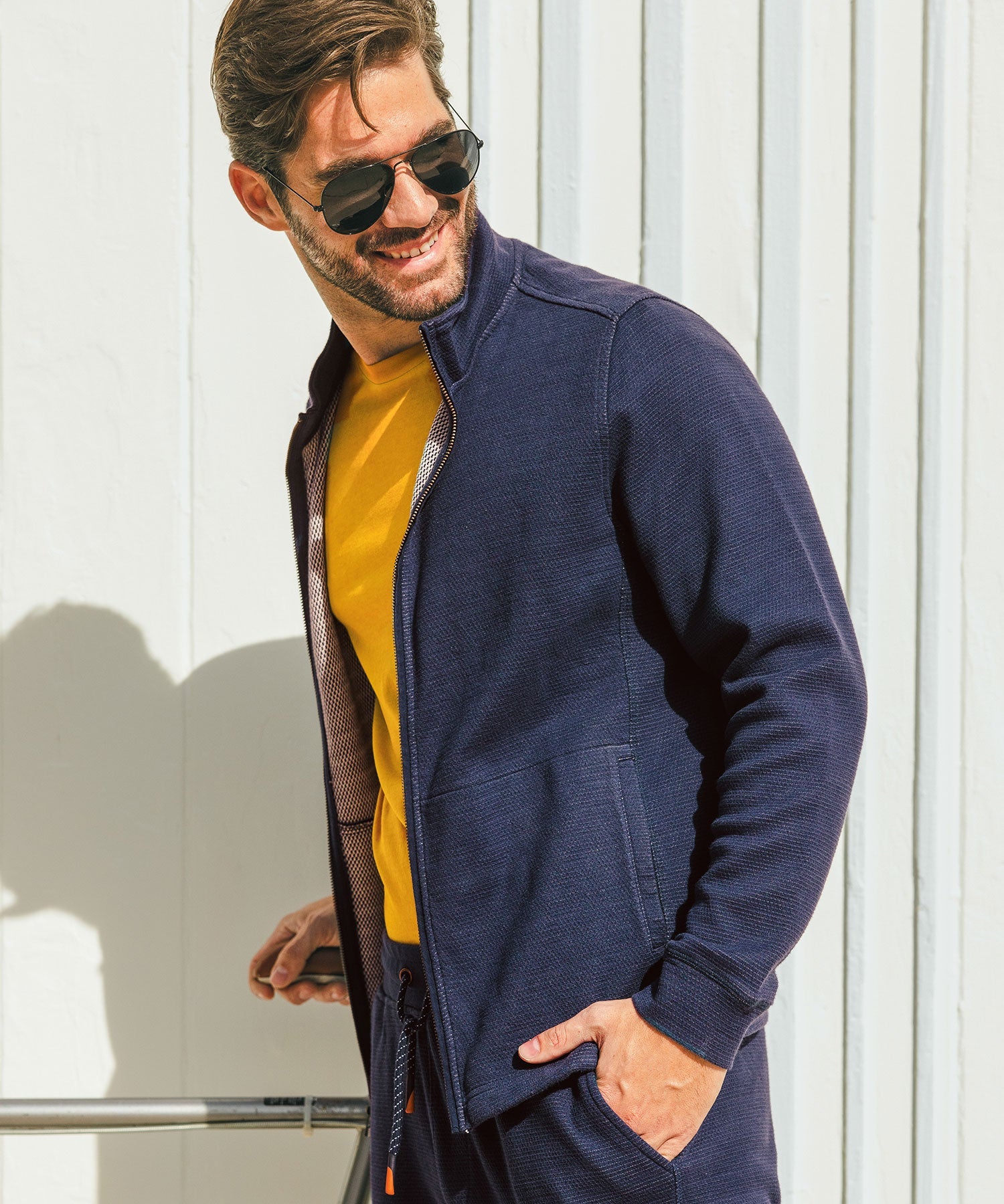 Double Knit Zip-Front Jacket in Dark Navy by Borgo28