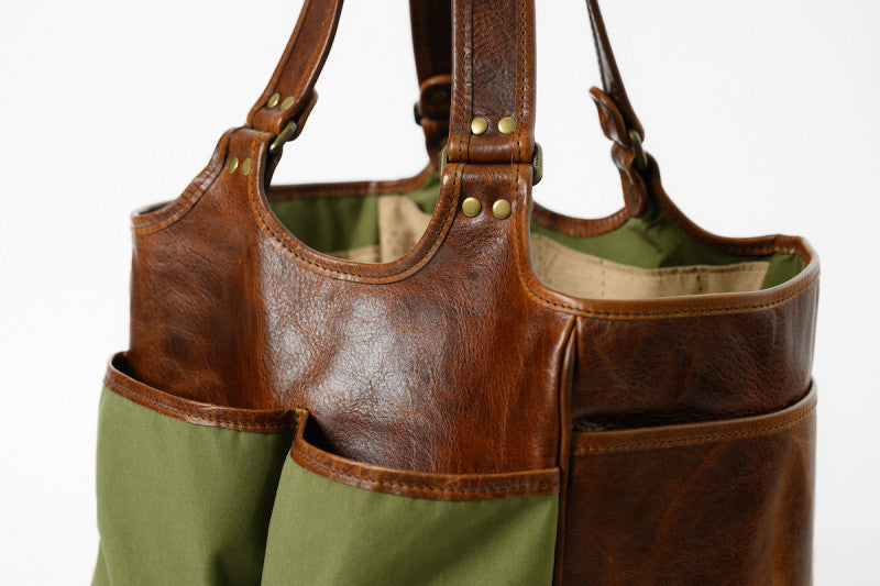 Belle Picnic Tote in Olive Ventile and Titan Milled Brown by Moore & Giles