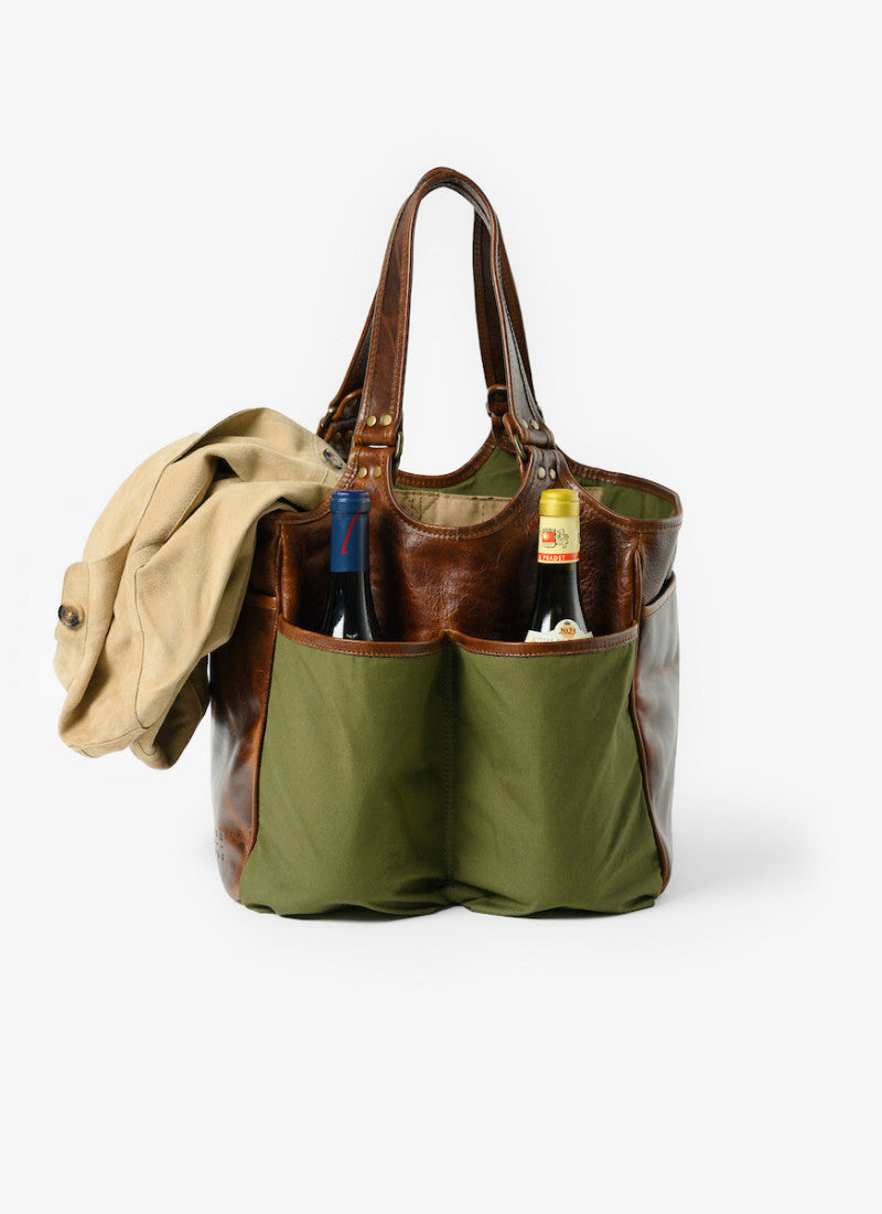 Belle Picnic Tote in Olive Ventile and Titan Milled Brown by Moore & Giles