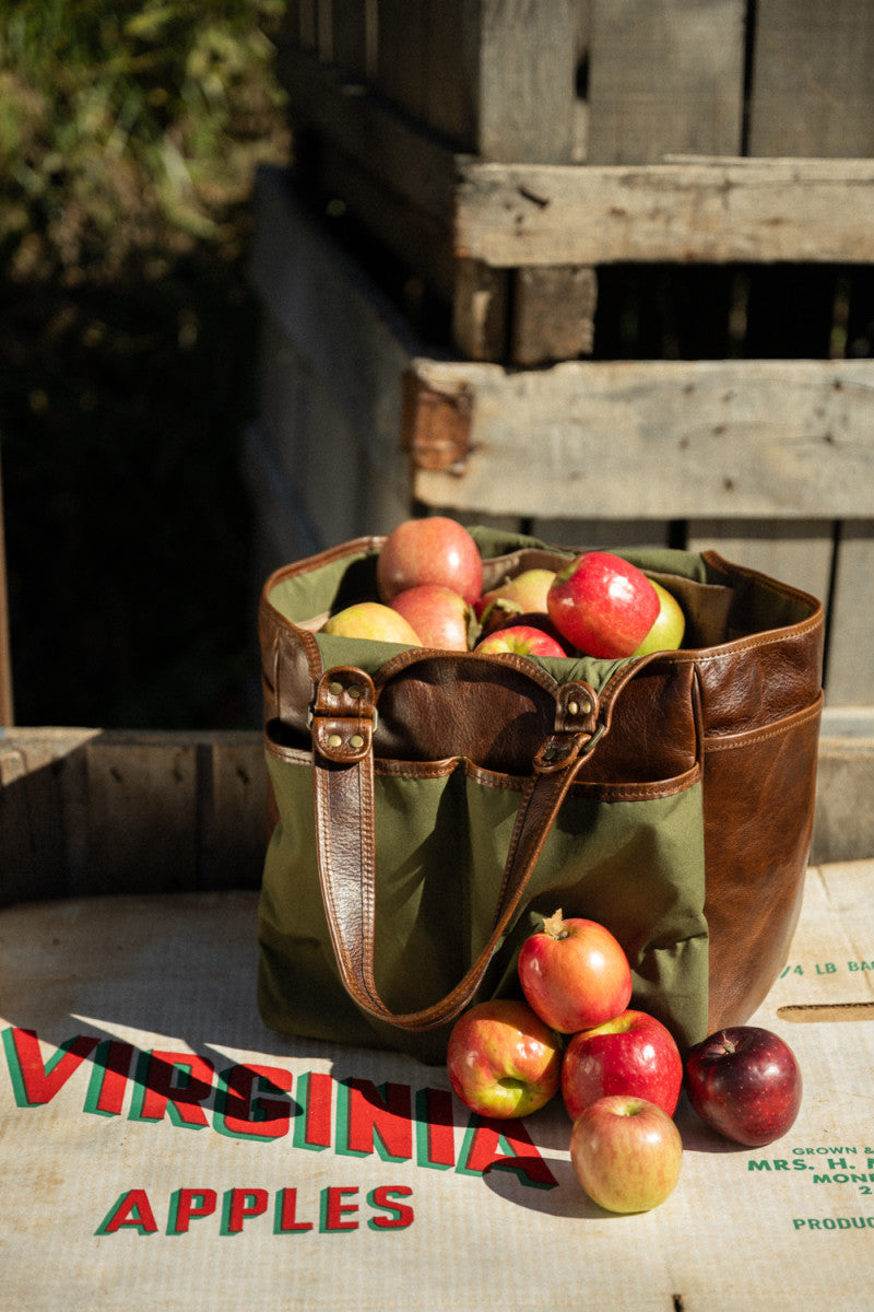 Belle Picnic Tote in Olive Ventile and Titan Milled Brown by Moore & Giles