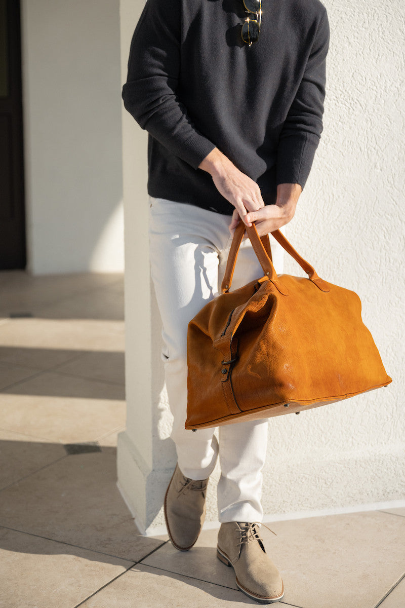 Benedict Leather Weekend Bag in Modern Saddle by Moore & Giles
