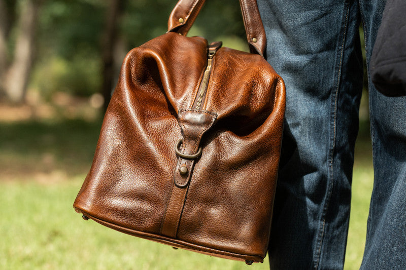 Benedict Leather Weekend Bag in Titan Milled Brown by Moore & Giles