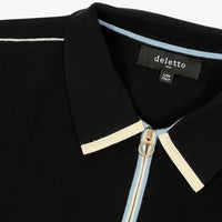 Bernard Double Jersey Knit Pima Cotton Zip Polo in Black by Deletto Italy