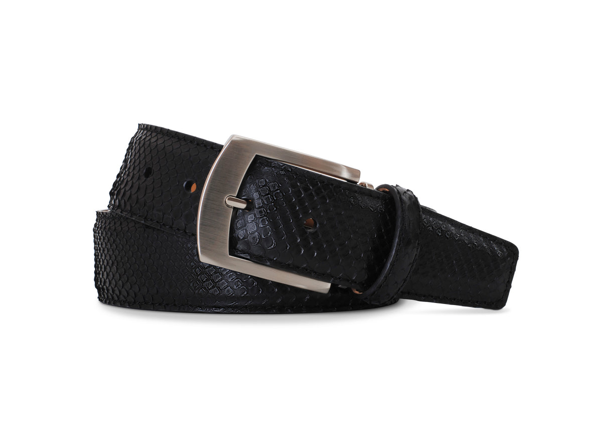 Belly Cut Python Matte Finish Belly-Cut Python Belt in Black by Brookes & Hyde