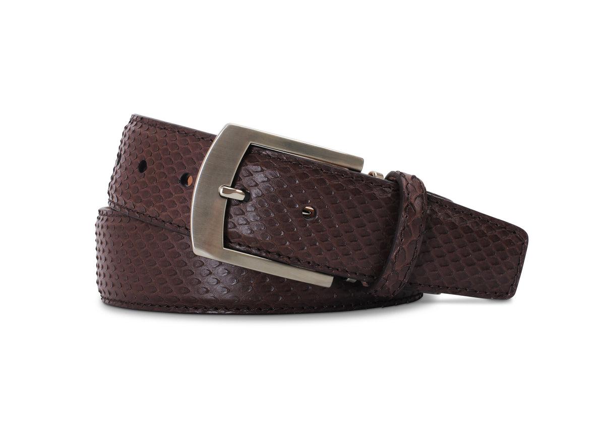 Belly Cut Python Matte Finish Belly-Cut Python Belt in Brown by Brookes & Hyde