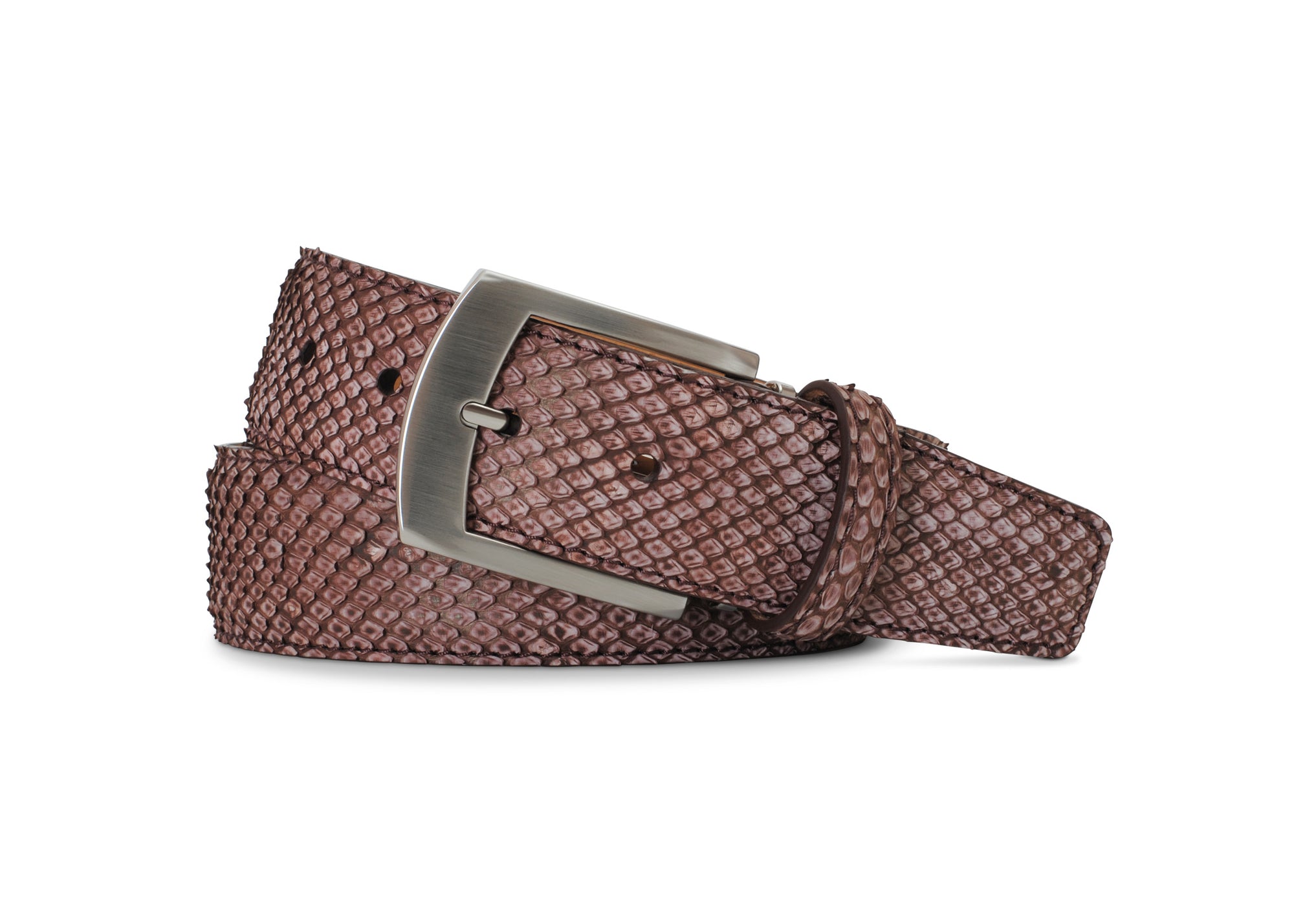 Sueded Belly-Cut Python Belt in Brown by Brookes & Hyde
