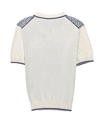 Claudio Vanisé Knit Silk and Cotton Button-Neck Polo in Blue-Grey and Off White by Deletto Italy