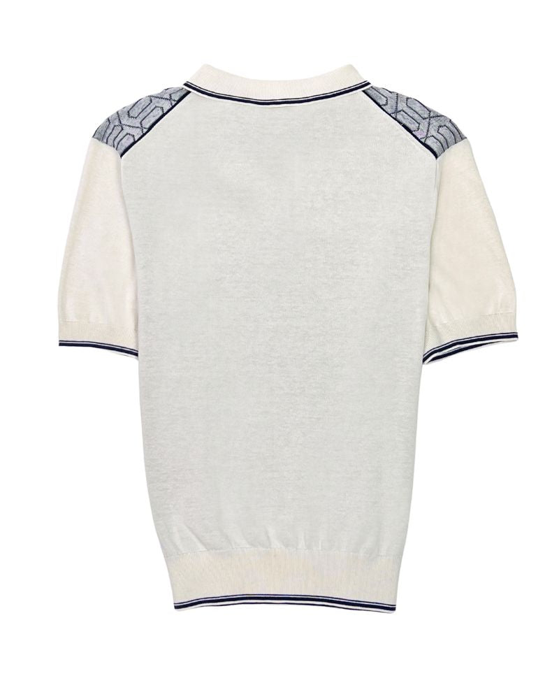 Claudio Vanisé Knit Silk and Cotton Button-Neck Polo in Blue-Grey and Off White by Deletto Italy
