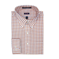 'Clemson' Orange and Purple Check Long Sleeve Beyond Non-Iron® Cotton Twill Sport Shirt by Batton