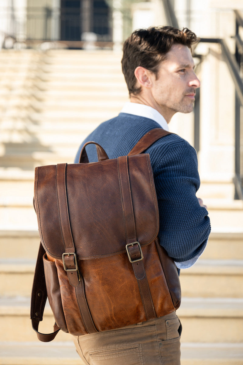 Crews Backpack in Titan Milled Brown/Honey by Moore & Giles