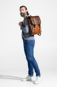 Crews Backpack in Titan Milled Brown/Honey by Moore & Giles