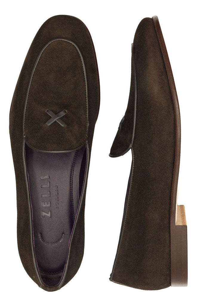 X Italian Sueded Goatskin Loafer in Nicotine by Zelli Italia