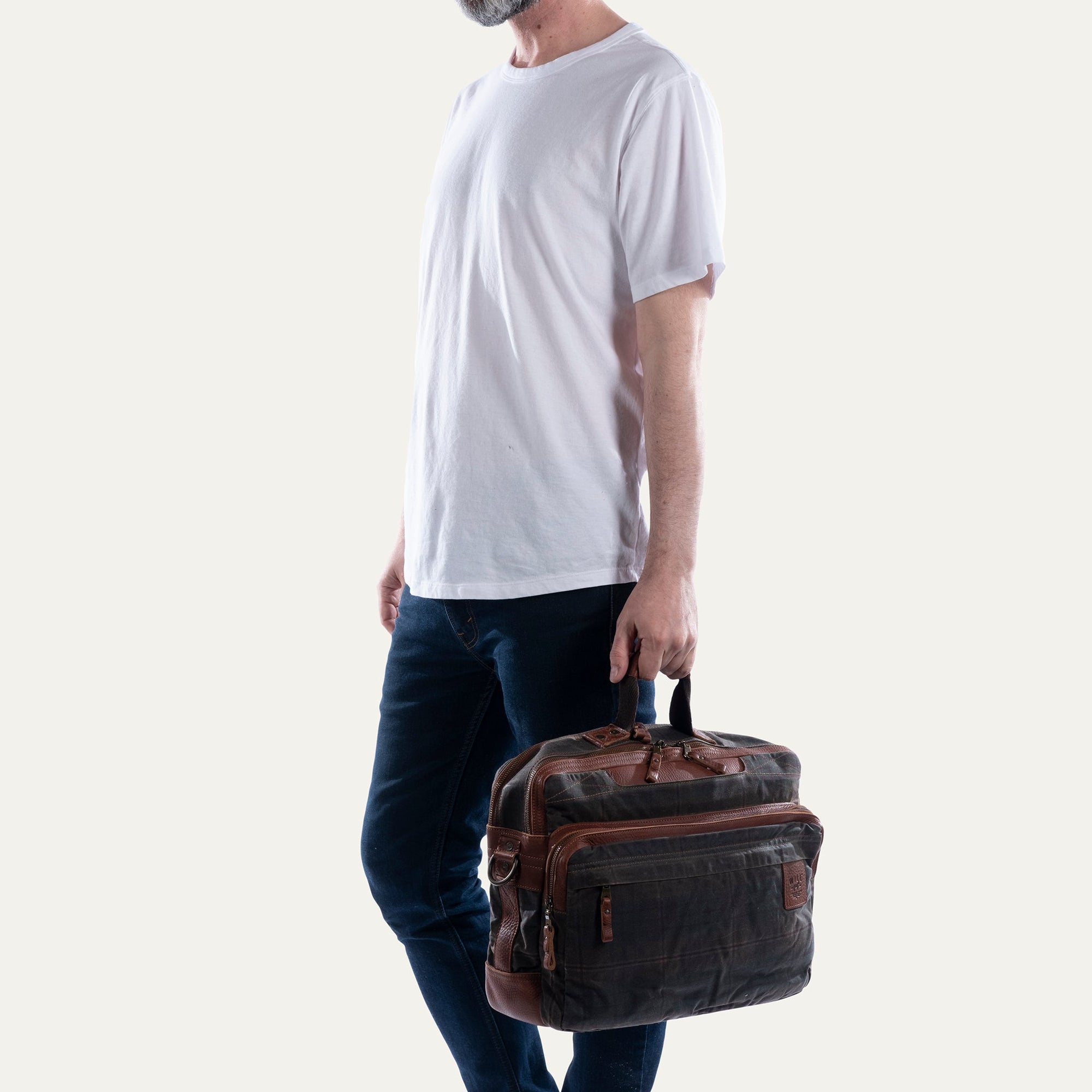 Waxed Canvas and Leather 'Adventure Collection' Commuter Bag in Mahogany/Tan Plaid by Will Leather Goods