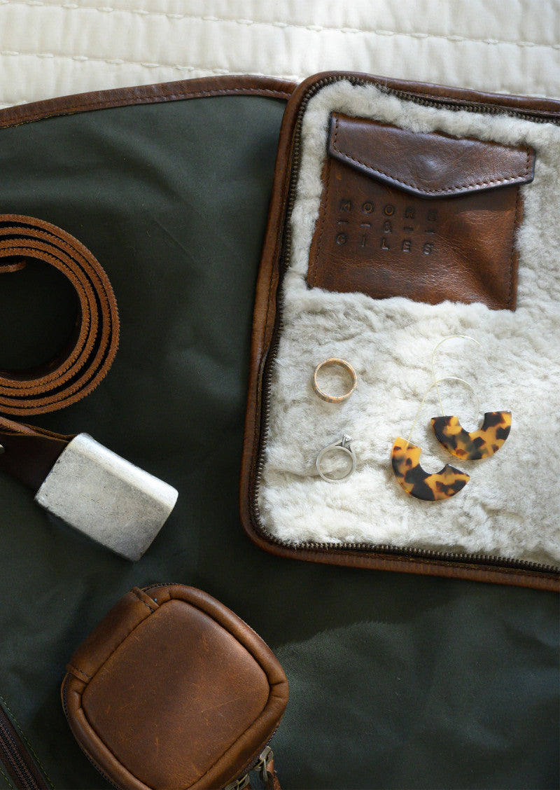 Shearling Lined Accessories Case in Titan Milled Brown by Moore & Giles