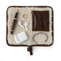 Shearling Lined Accessories Case in Titan Milled Brown by Moore & Giles