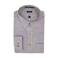 'Darrel' Khaki, Crimson, and Blue Check Long Sleeve Beyond Non-Iron® Cotton Twill Sport Shirt by Batton