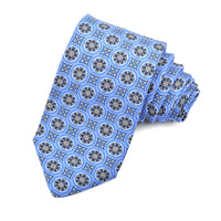 French Blue, Sky, and Navy Floral Mandala Woven Silk Jacquard Tie by Dion Neckwear