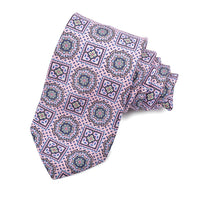 Pink, Rose, and Marine Floral and Cube Mandala Woven Silk Jacquard Tie by Dion Neckwear