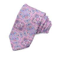 Pink, Berry, and French Blue Floral Mandala Woven Silk Jacquard Tie by Dion Neckwear