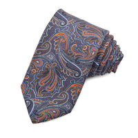 Orange, Navy, and Latte Floral Teardrop Printed Silk Panama Tie by Dion Neckwear