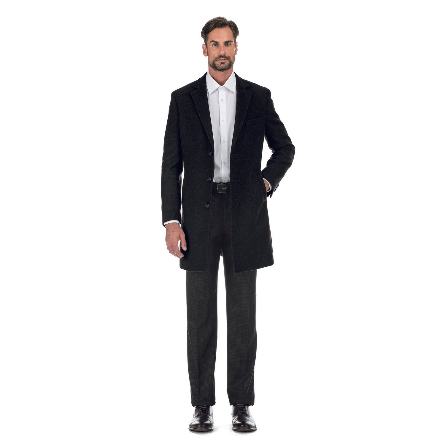 Black Wool Blend SLIM FIT Topcoat (Regular, Short, & Long Lengths) by English Laundry