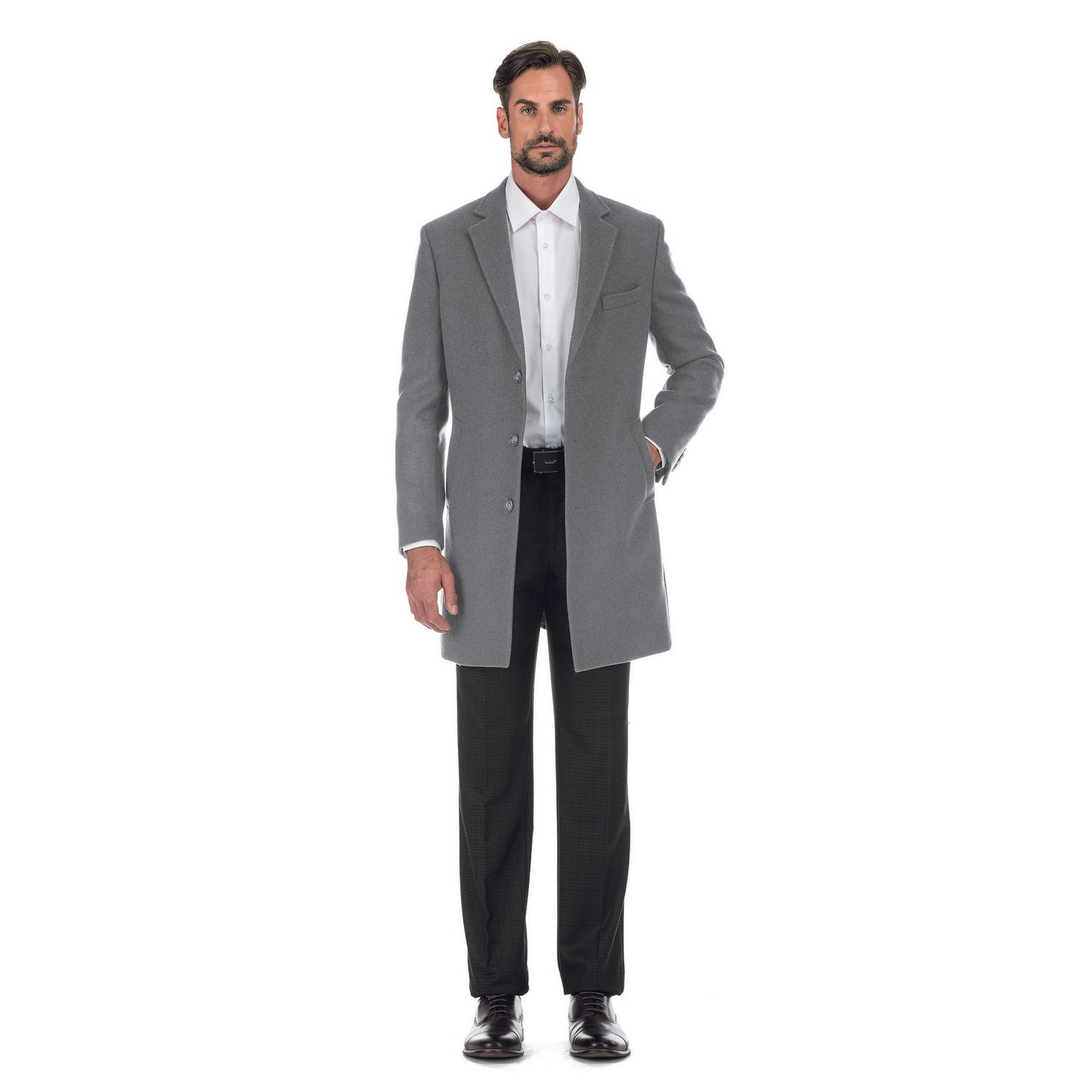 Wool Blend SLIM FIT Single Breasted Top Coat in Grey (Size 44 Regular) by English Laundry