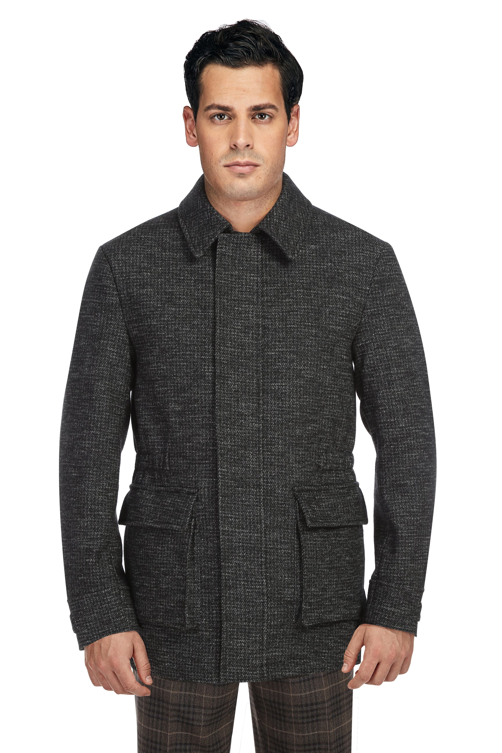 Wool Blend SLIM FIT Short Coat in Charcoal Check (Regular, Short, & Long Lengths) by English Laundry