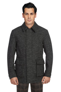 Wool Blend SLIM FIT Short Coat in Charcoal Check (Regular, Short, & Long Lengths) by English Laundry