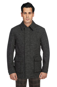 Wool Blend SLIM FIT Short Coat in Charcoal Check (Regular, Short, & Long Lengths) by English Laundry