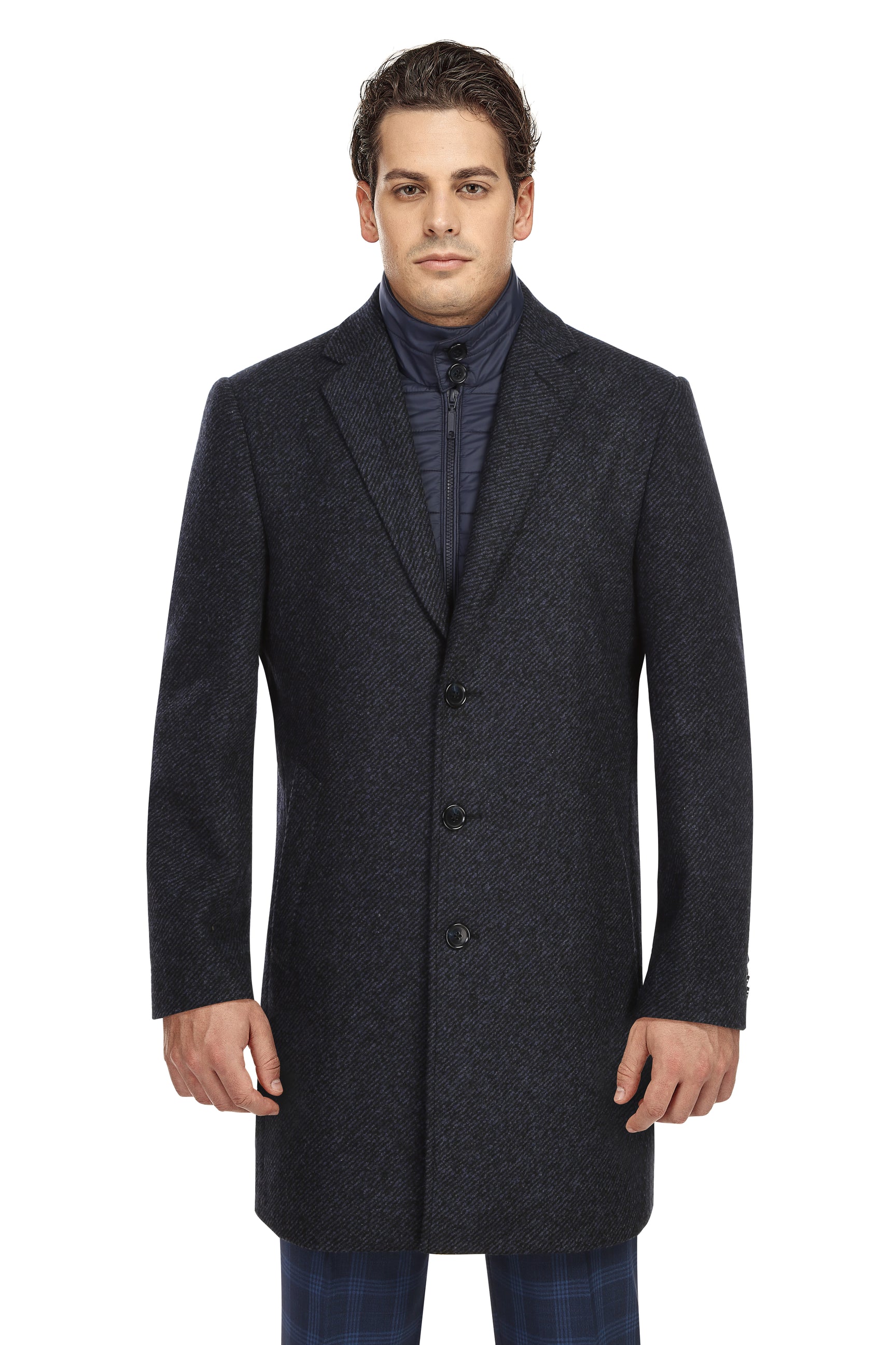 Wool Blend SLIM FIT Overcoat with Removable Quilted Lining in Navy (Regular, Short, & Long Lengths) by English Laundry