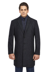 Wool Blend SLIM FIT Overcoat with Removable Quilted Lining in Navy (Regular, Short, & Long Lengths) by English Laundry