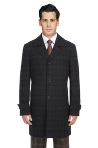 Wool Blend SLIM FIT Overcoat in Navy Plaid (Regular, Short, & Long Lengths) by English Laundry
