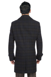 Wool Blend SLIM FIT Overcoat in Navy Plaid (Regular, Short, & Long Lengths) by English Laundry