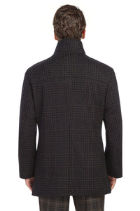 Wool Blend SLIM FIT Overcoat with Standing Collar in Brown & Black Glen Check (Regular, Short, & Long Lengths) by English Laundry