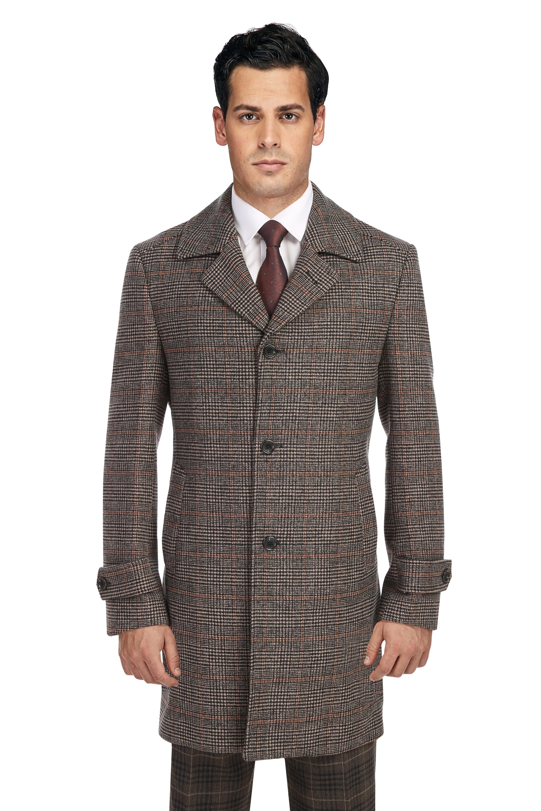 Wool Blend SLIM FIT Overcoat in Tan Plaid (Regular, Short, & Long Lengths) by English Laundry