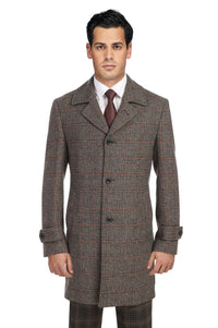 Wool Blend SLIM FIT Overcoat in Tan Plaid (Regular, Short, & Long Lengths) by English Laundry