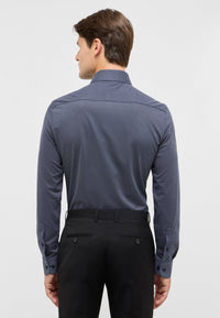 'Japanese Knit Shirt' In Grey Blue Micro Print - Slim Fit - Knit Shirt with One Piece Collar by Eterna 1863