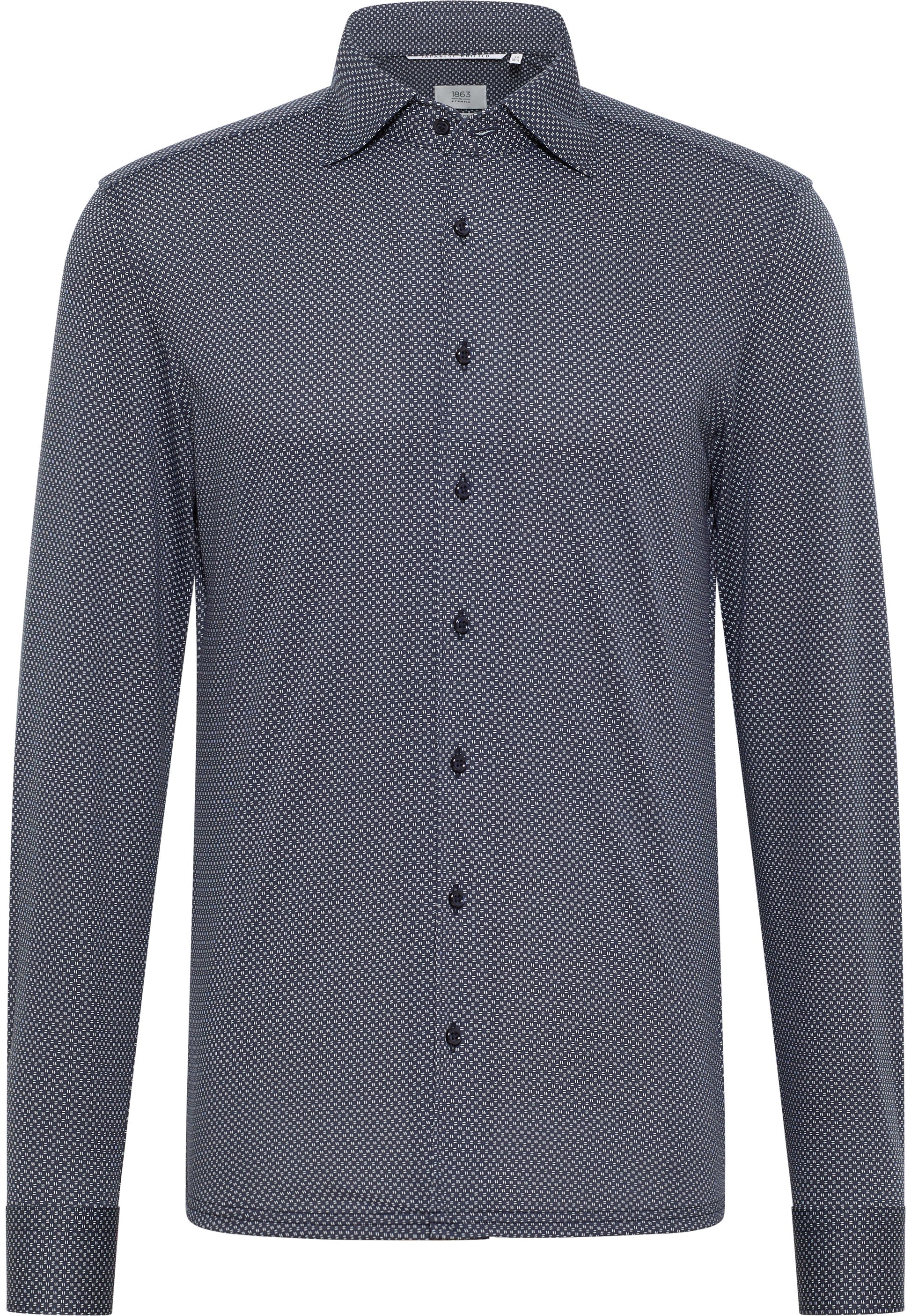 'Japanese Knit Shirt' In Grey Blue Micro Print - Slim Fit - Knit Shirt with One Piece Collar by Eterna 1863