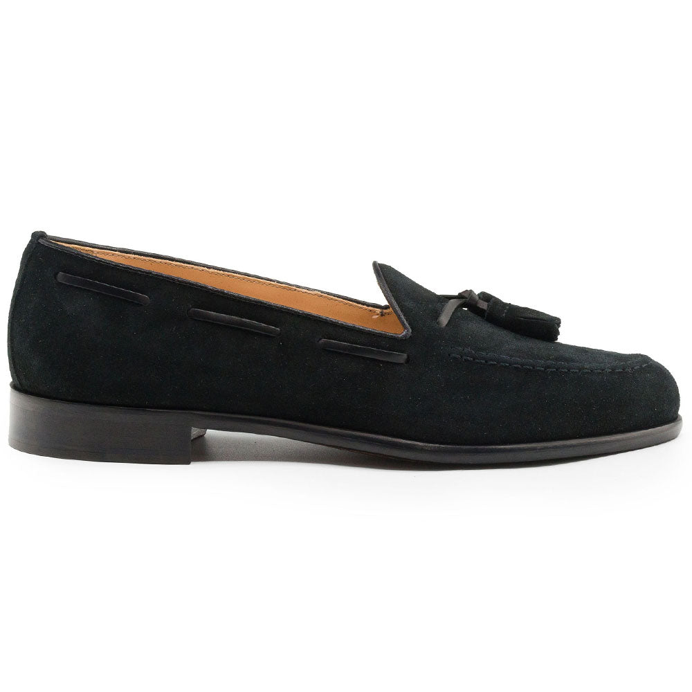 Franco Sueded Italian Calfskin Tassel Loafer in Black by Zelli Italia