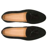 Franco Sueded Italian Calfskin Tassel Loafer in Black by Zelli Italia