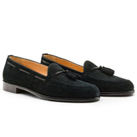 Franco Sueded Italian Calfskin Tassel Loafer in Black by Zelli Italia