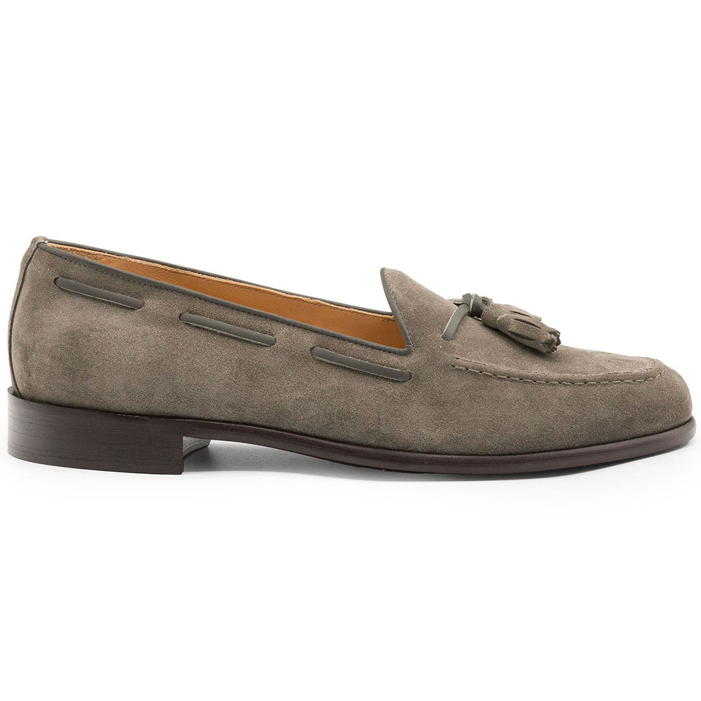 Franco Sueded Italian Calfskin Tassel Loafer in Taupe by Zelli Italia