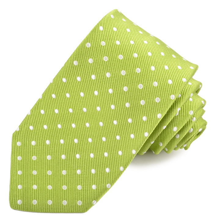 Lime and White Polka Dot Faille Woven Italian Silk Jacquard Tie by Dion Neckwear
