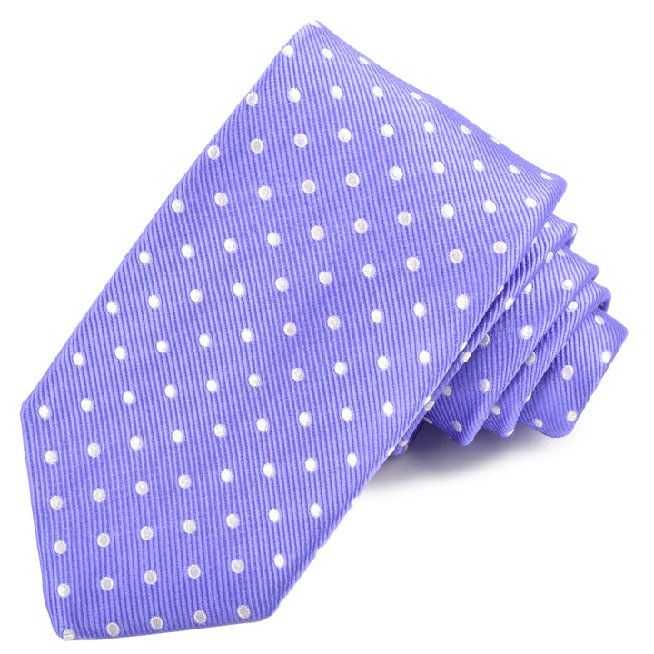Lavender and White Polka Dot Faille Woven Italian Silk Jacquard Tie by Dion Neckwear
