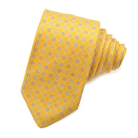 Gold, Navy, and Sky Micro Floral Medallion Woven Silk Jacquard Tie by Dion Neckwear