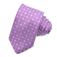 Purple, Royal, and Silver Micro Floral Medallion Woven Silk Jacquard Tie by Dion Neckwear