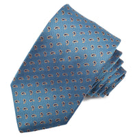 Teal, Sand, and Navy Teardrop Medallion on Natte Ground Woven Italian Silk Jacquard Tie by Dion Neckwear